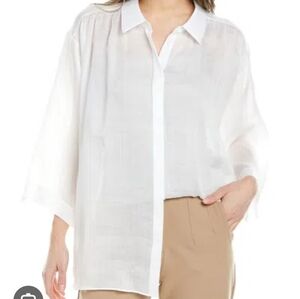 Lafayette 148 NWT "Nila" ramie/tencel oversized white button down Sz M